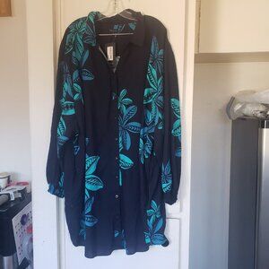 Tanoa Shirt Blue & Turquoise leaves Size 3X